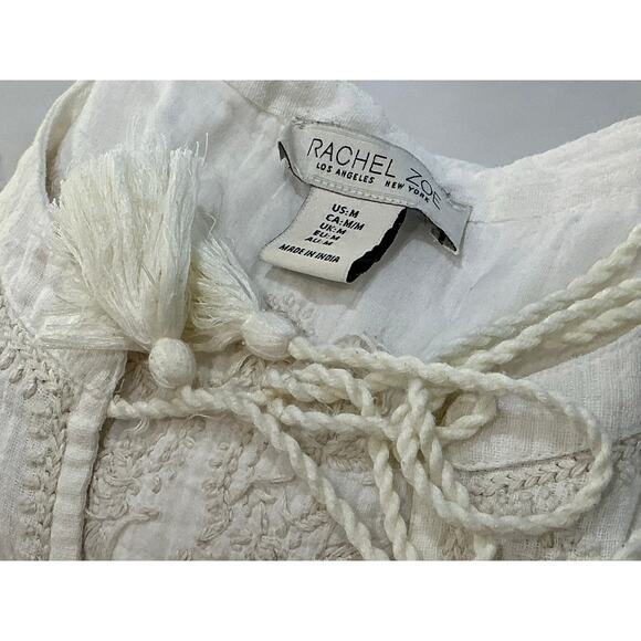 Rachel Zoe Tunic Peasant Top Off White Embroidered boho Blouse Medium - Picture 6 of 8